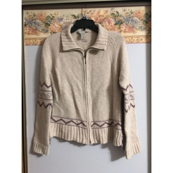 Horny Toad Medium Knit Wool Cream Zip Up Casual Outdoor Cardigan Sweater - Picture 1 of 5
